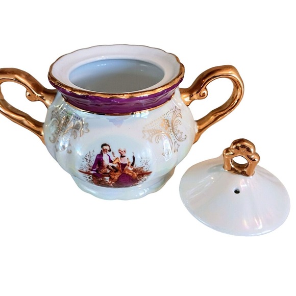 GNA Fine Porcelain Sugar Bowl w Lid 24k Hand Painted Victorian Iridescent Vintag - Picture 5 of 11